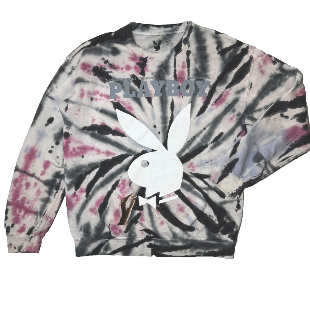 Playboy Tie Dye Men's Sweatshirt Small Pink Black White Bunny Logo Crewneck